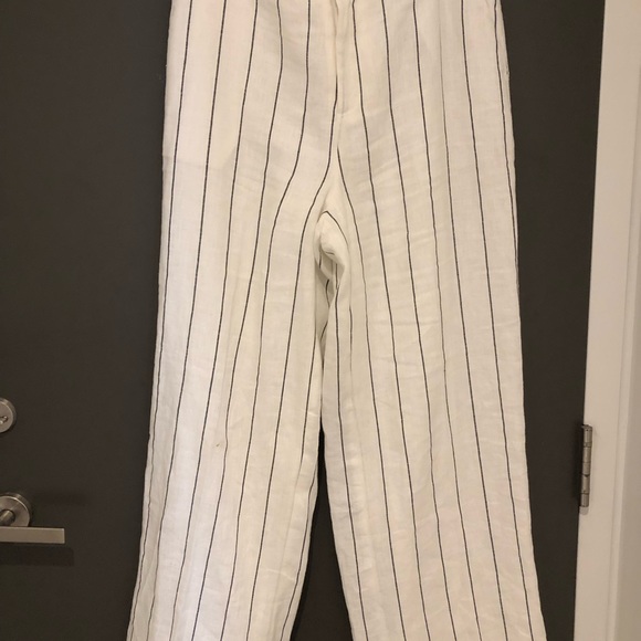 Cream 100% Linen Wide leg pant with black stripe - Picture 5 of 10